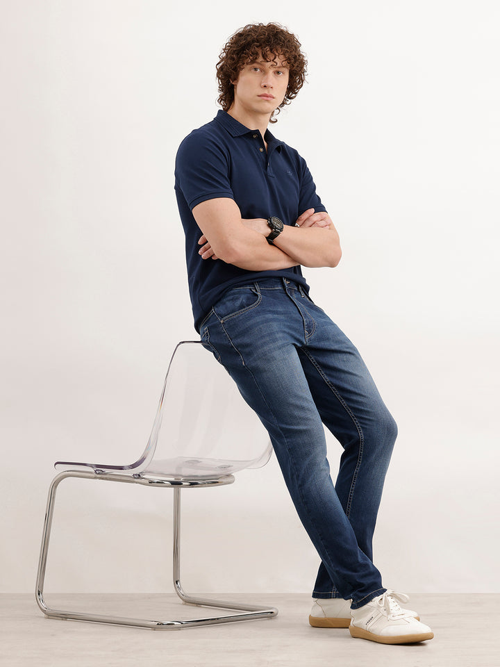Slim Fit Faded Denim Jeans  | Blue
