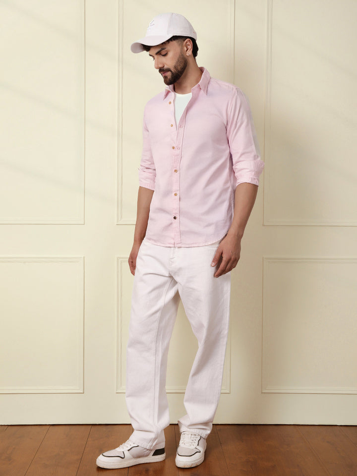 Solid Linen Blend Shirt | Pink