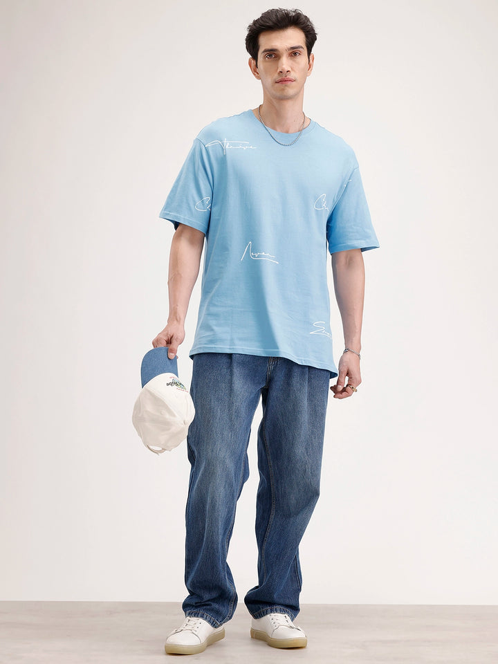 Oversized Placement Printed T-Shirt | Blue
