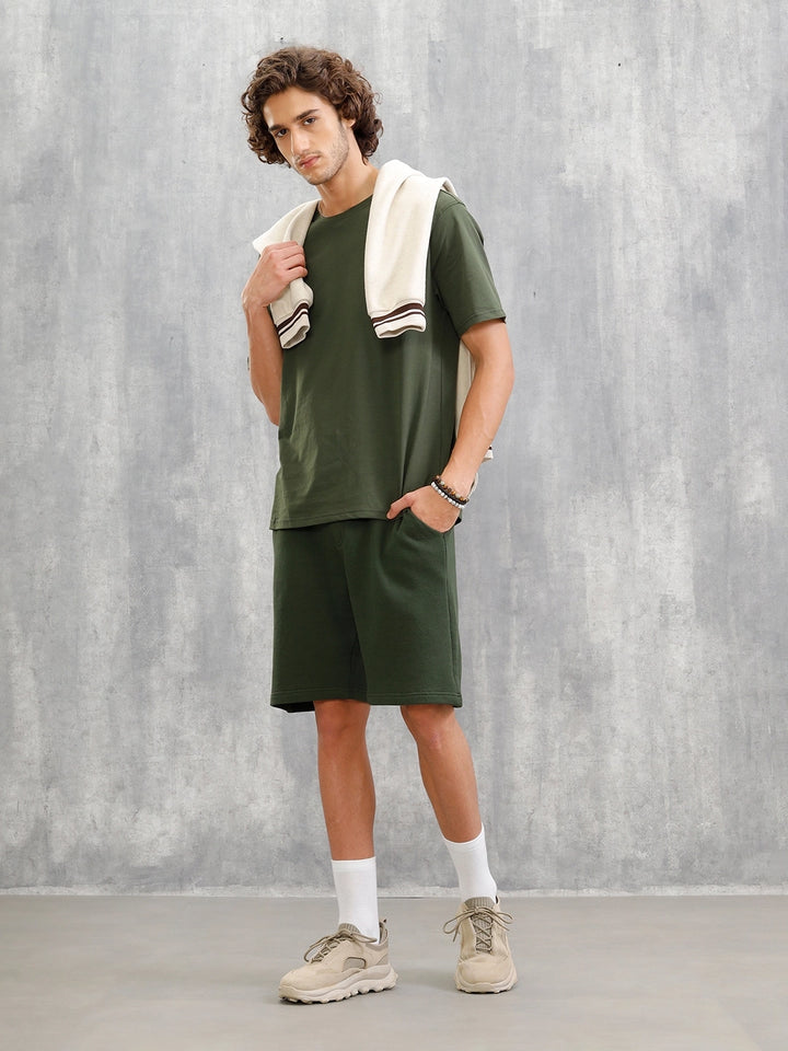 Slim Fit Terry Knitted Shorts | Olive