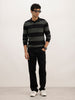 Slim Fit Striped Full Sleeve Polo T-Shirt | Black