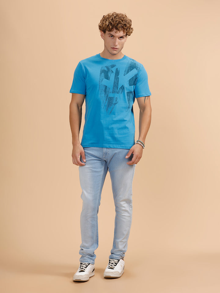 Brush Stroke Placement Printed T-Shirt | Blue