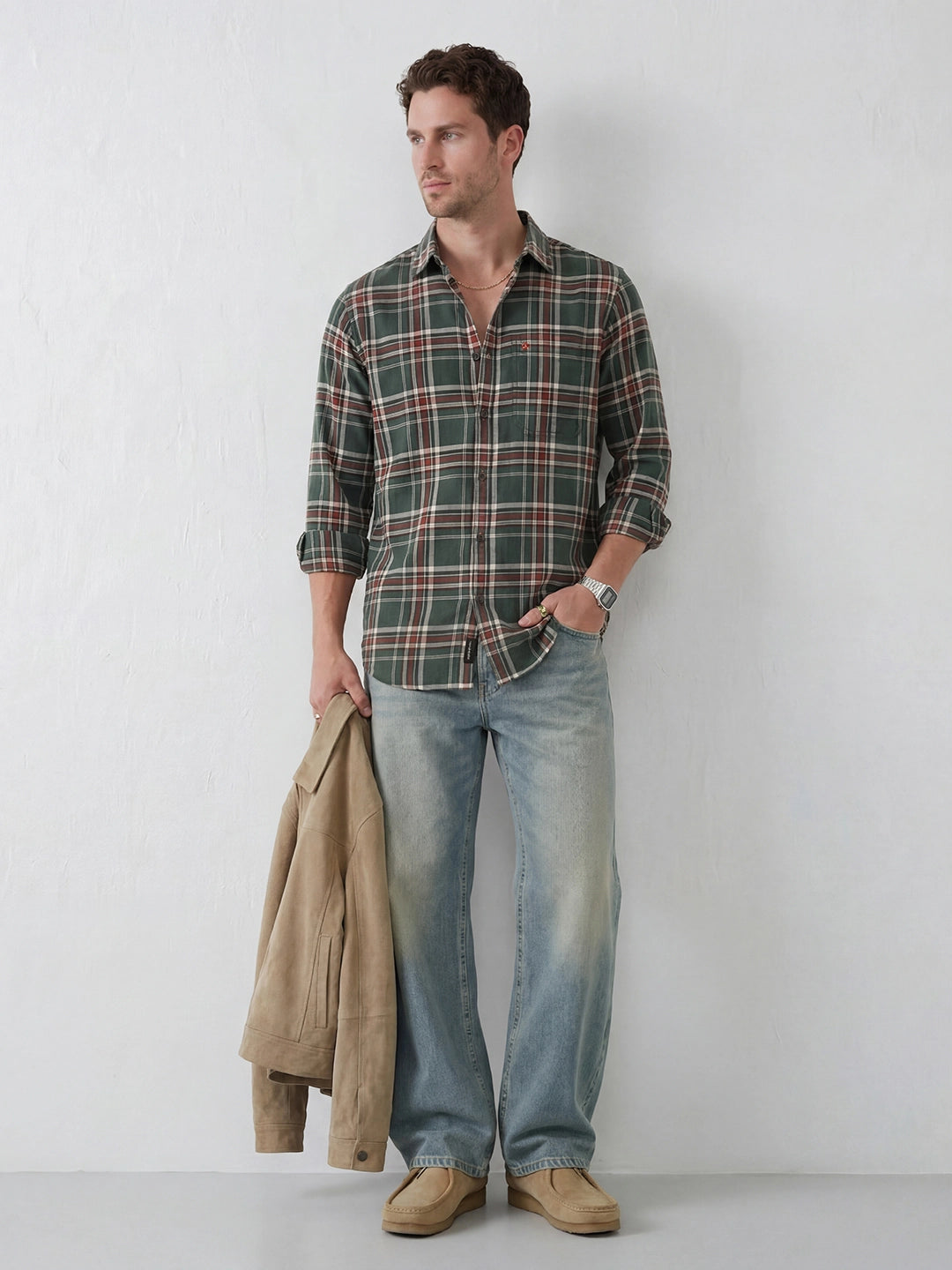 Slim Fit Checkered Shirt | Green