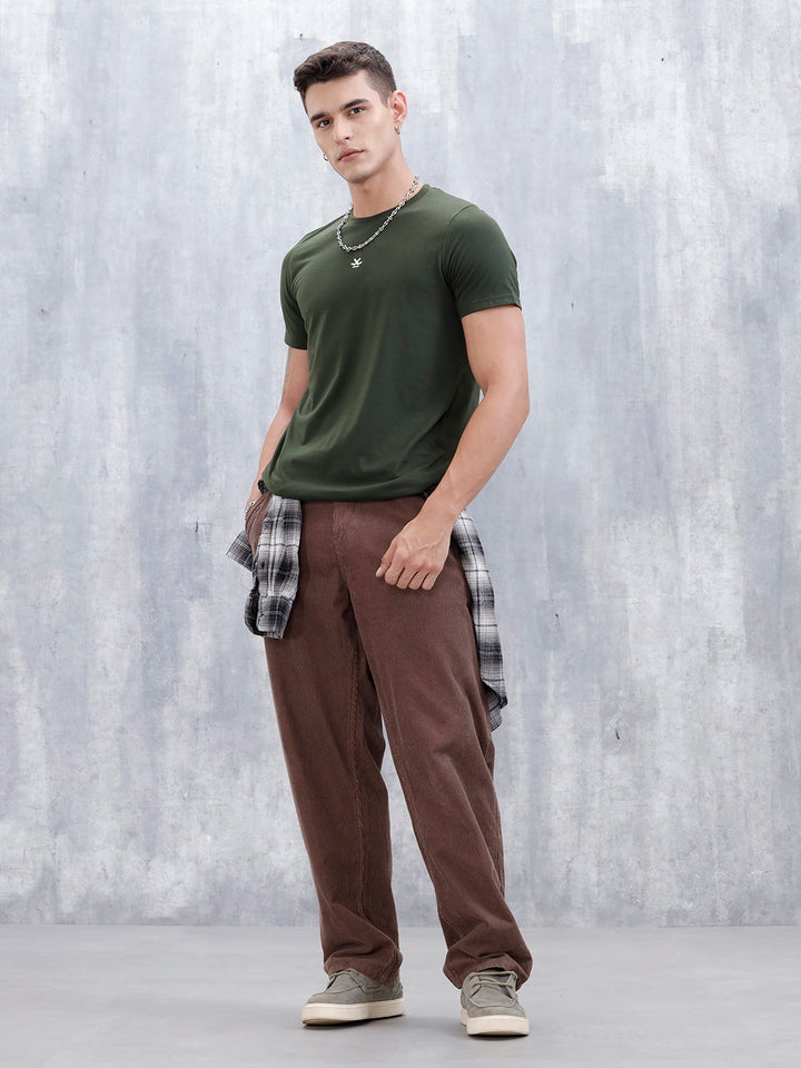 Men's Causal Regualr Fit Grpahic Printed T-Shirt | Olive