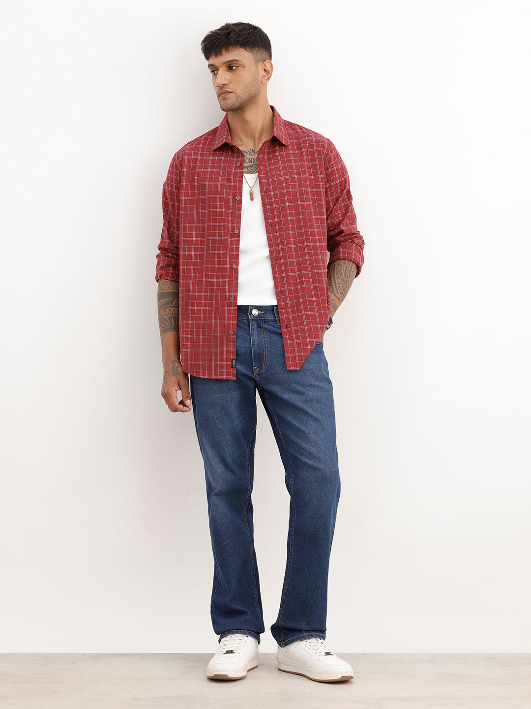 Slim Fit Checkered Full Sleeve Shirt | Red