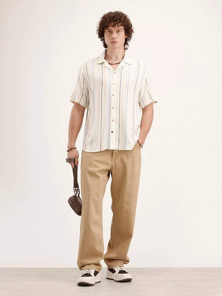 Resort Collar Striped Shirt | Off White