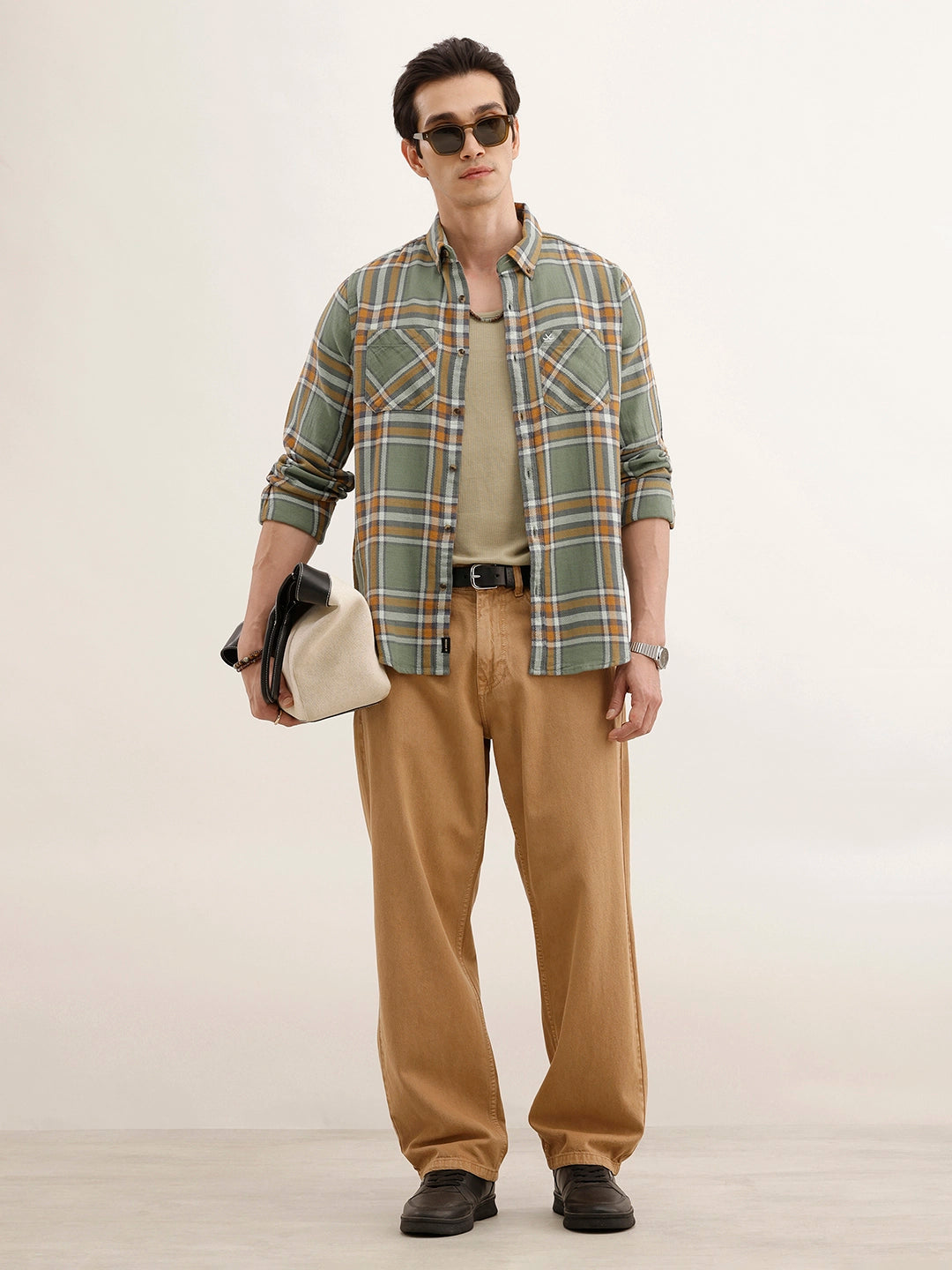 Textured Regular Fit Checkered Shirt | Green