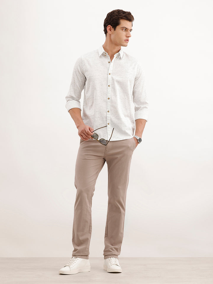 Slim Fit AOP Full Sleeved Shirt  | White