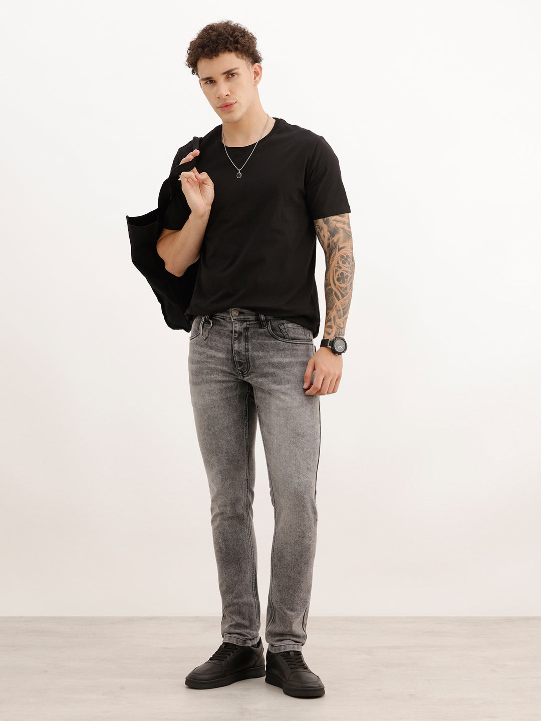Slim Fit Heavy Faded Denim Jeans | Dark Grey | WUJN2632F