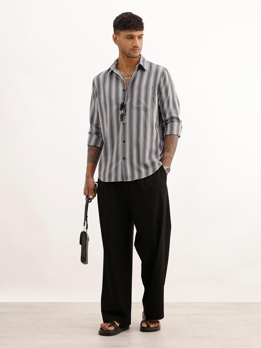 Slim Fit Striped Shirt | Grey | WSH02FSSL7138W