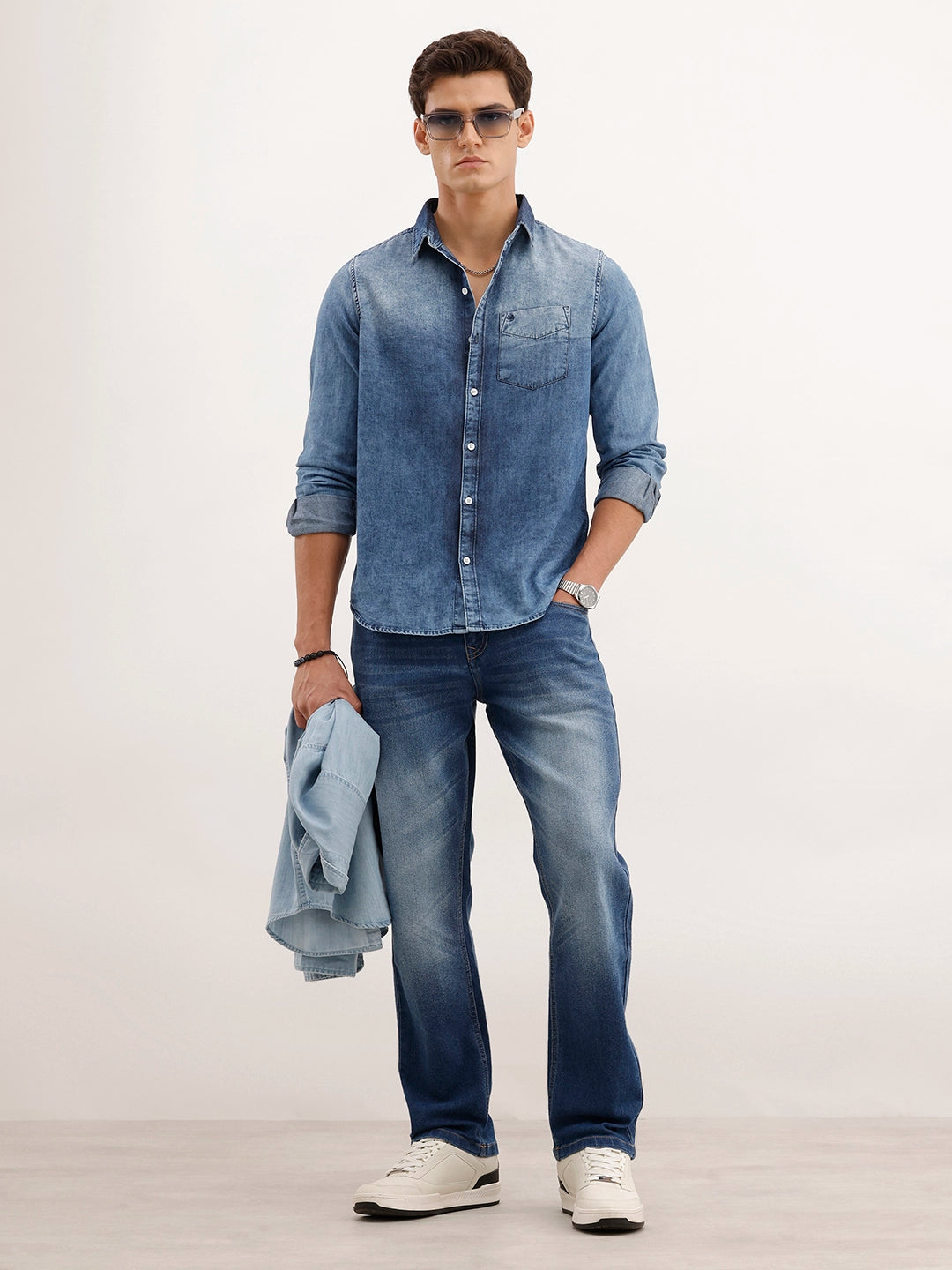 Slim Fit Faded Denim Shirt | Light Blue
