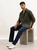 Textured Slim Fit Striped Shirt | Olive