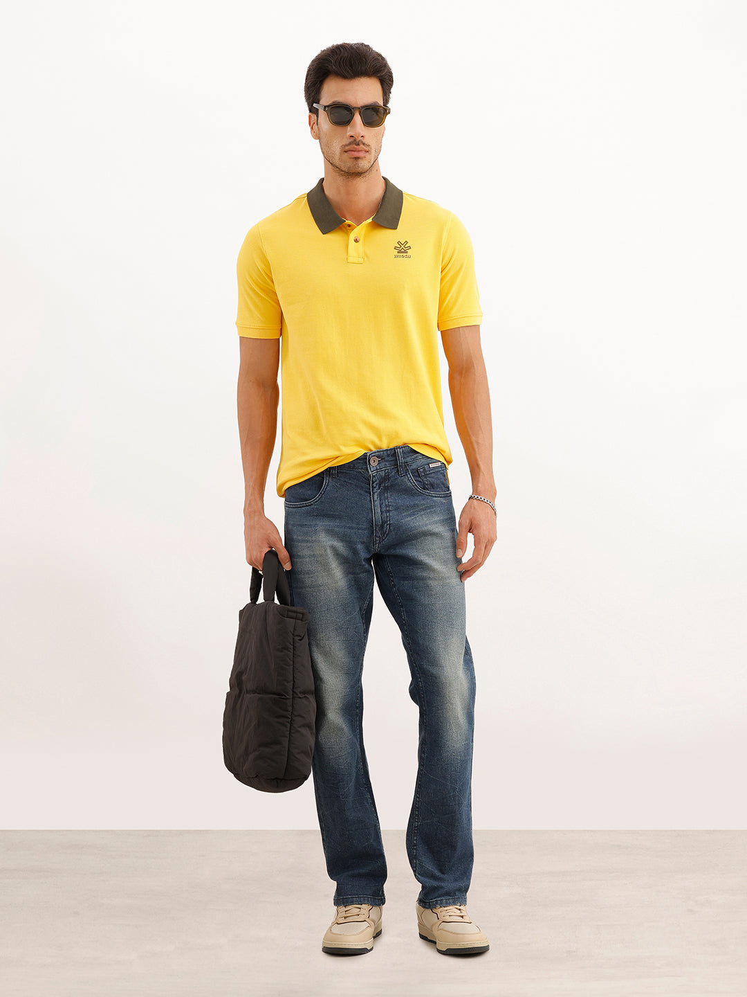 Solid Contrast Collar Polo T-Shirt | Yellow | WWTS372F