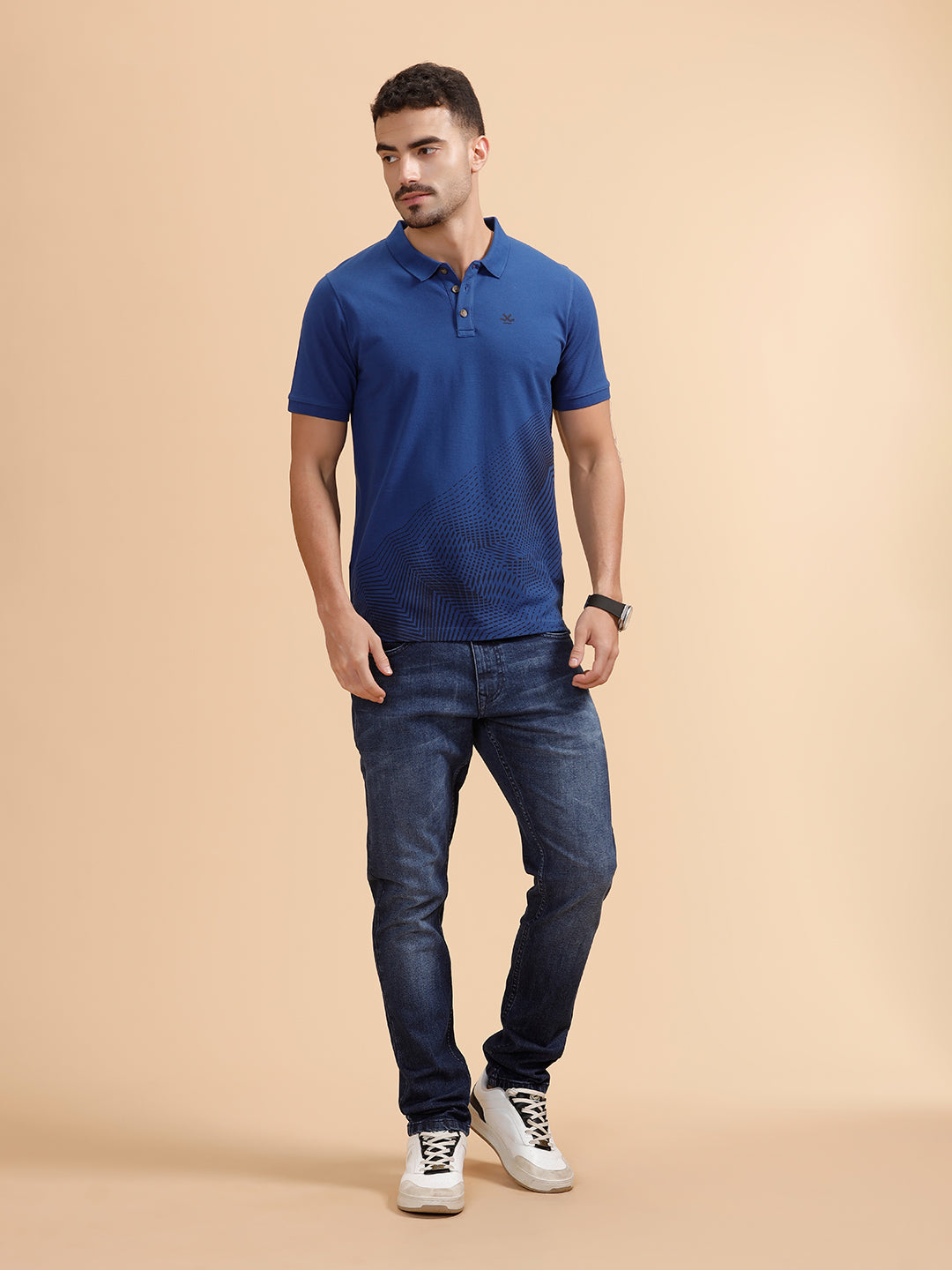 Pixel Placement Print Polo T-Shirt | Blue