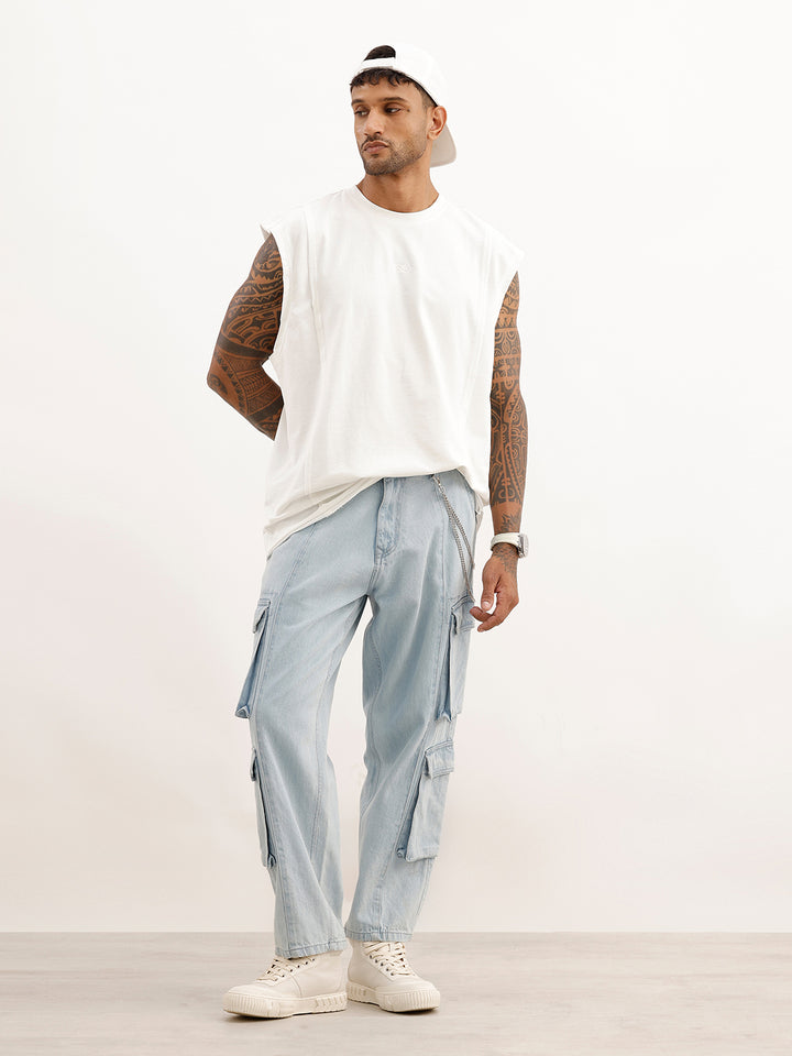 Solid Cut Off Sleeve T-Shirt | White