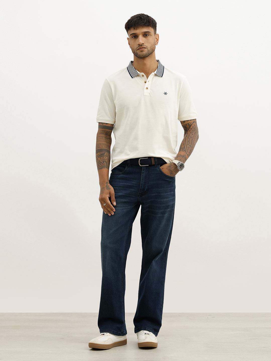 Classic Slim Fit Contrast Collar Polo T-Shirt | White