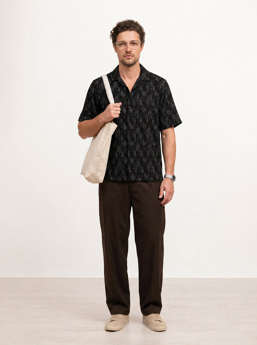 Comfort Fit AOP Half Sleeve Shirt | Black