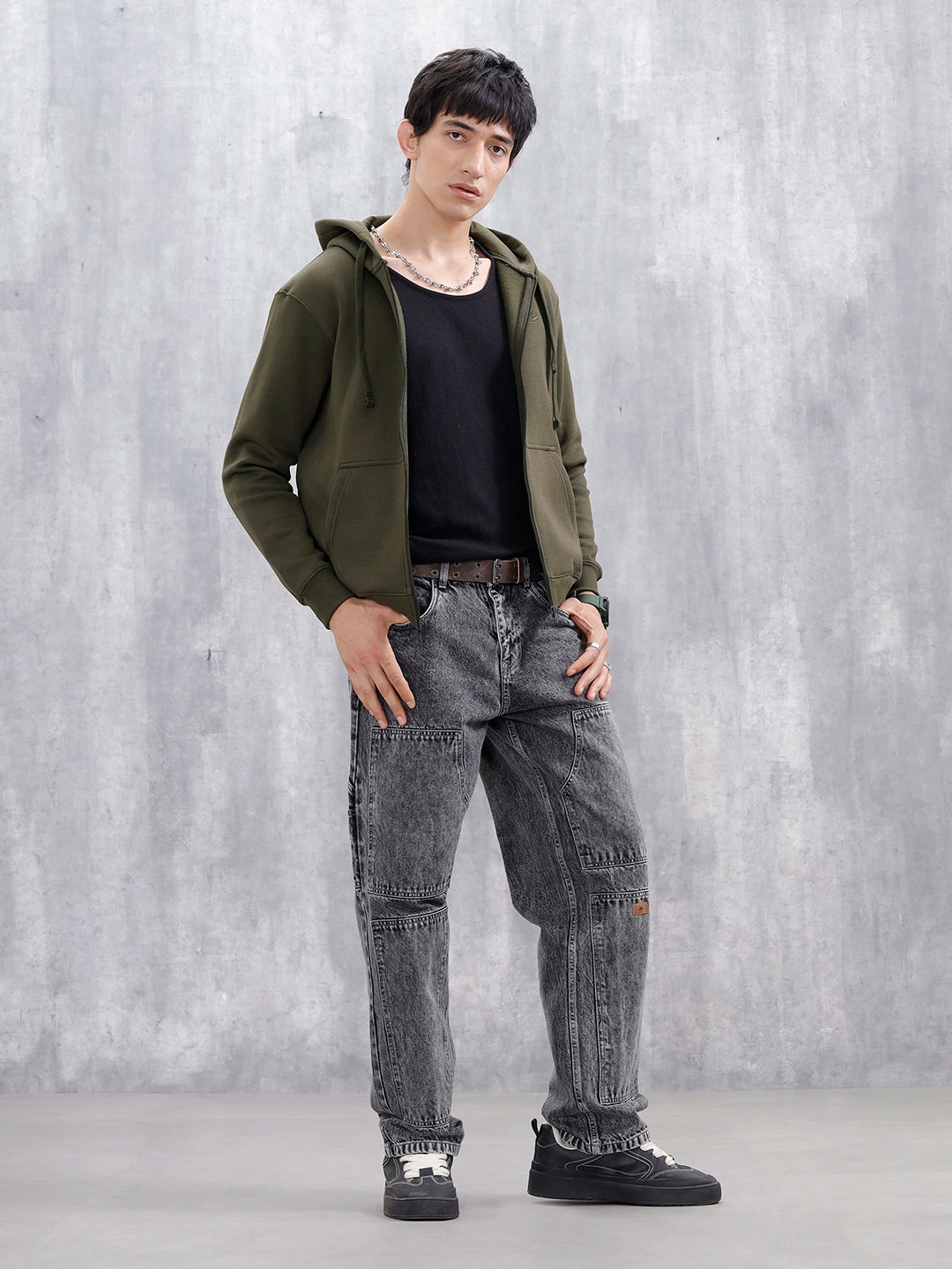 Men’s Solid Zip-Up Hoodie Sweatshirt | Olive