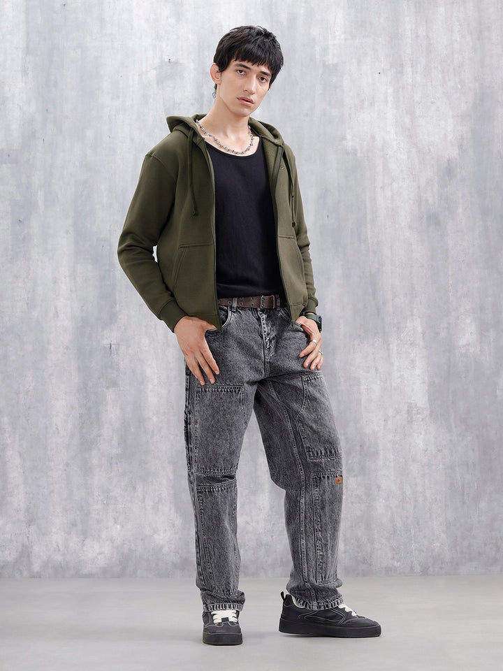 Men’s Solid Zip-Up Hoodie Sweatshirt | Olive