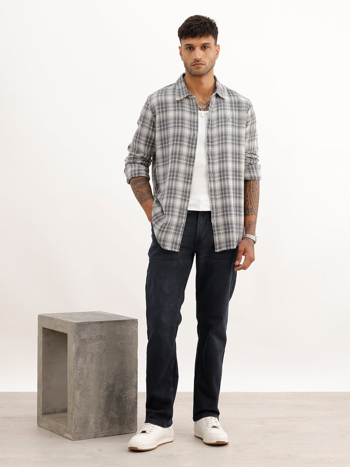 Slim Fit Checkered Full Sleeve Shirt | Grey