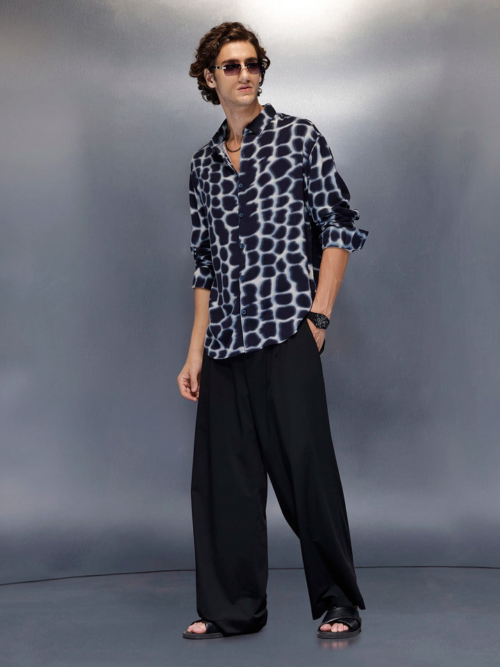 Men’s abstract pattern oversize shirt | Navy