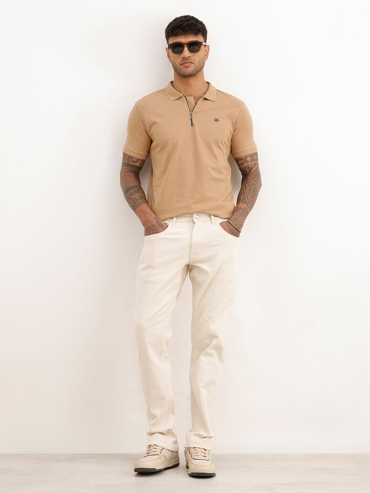 Solid Straight Fit Denim Jeans | Cream