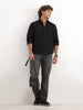 Solid Comfort Fit Textured Full Sleeve Shirt | Black