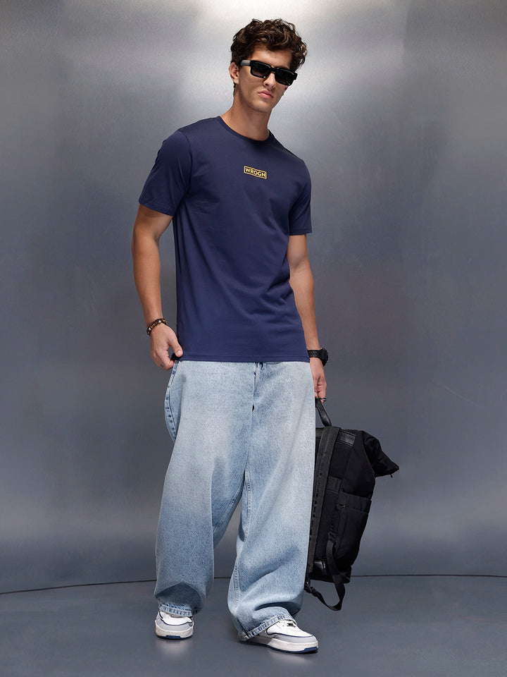 Solid Placement Printed T-Shirt   |  Navy Blue