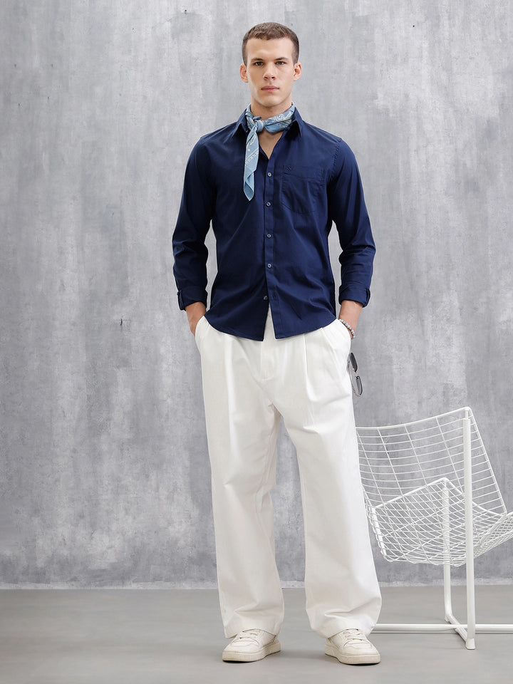 Solid Lycra Blend Shirt | Dark Blue