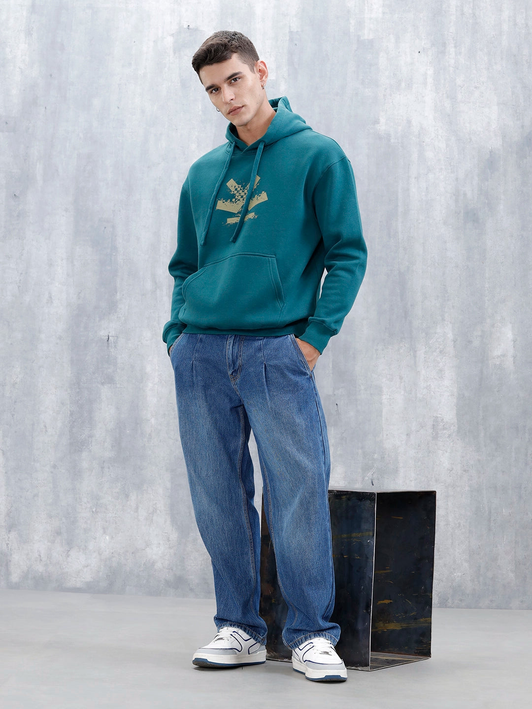 Wrogn Oversized Graphic Hoodie For Men | Teal