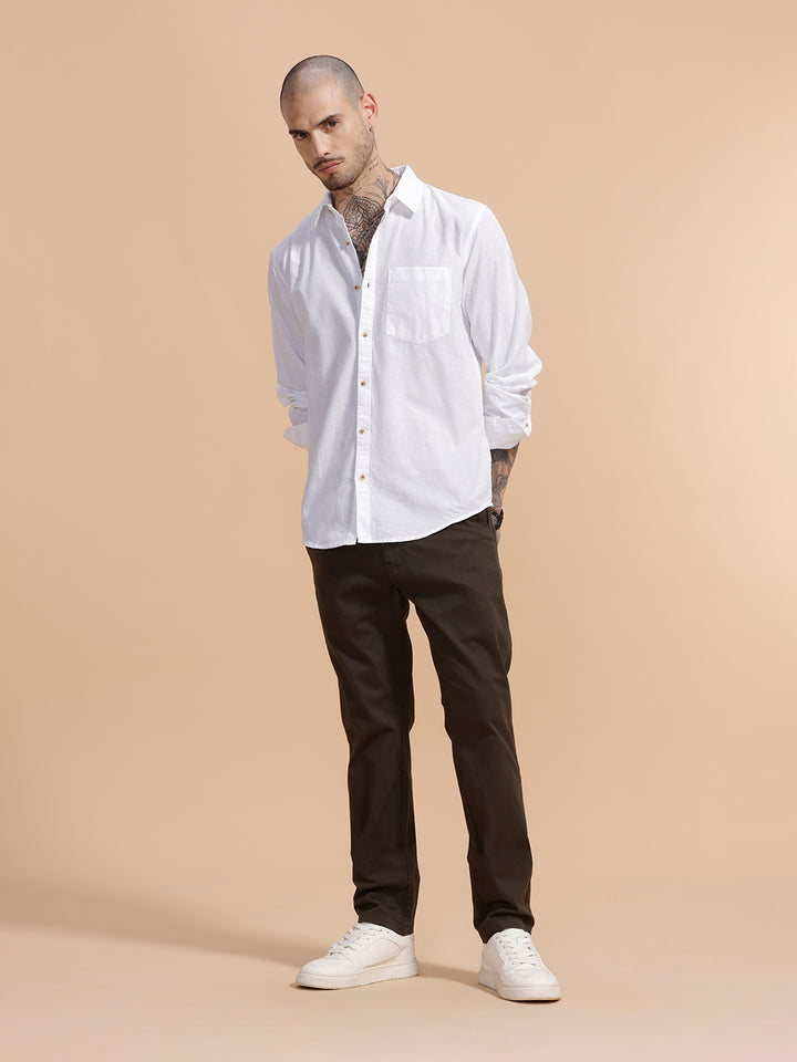 Cotton Blend Chino Trouser | Dark Green