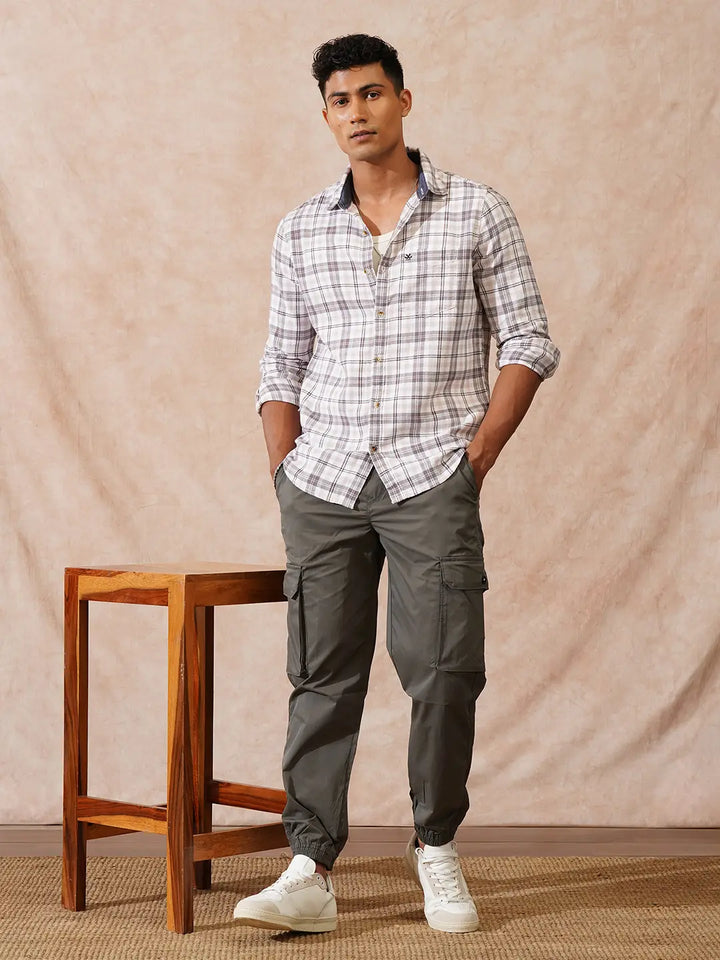 Herringbone Checks Slim Fit Shirt | Beige