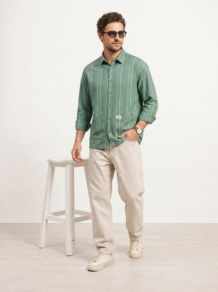 Oversized Double Pocket Shirt | Green