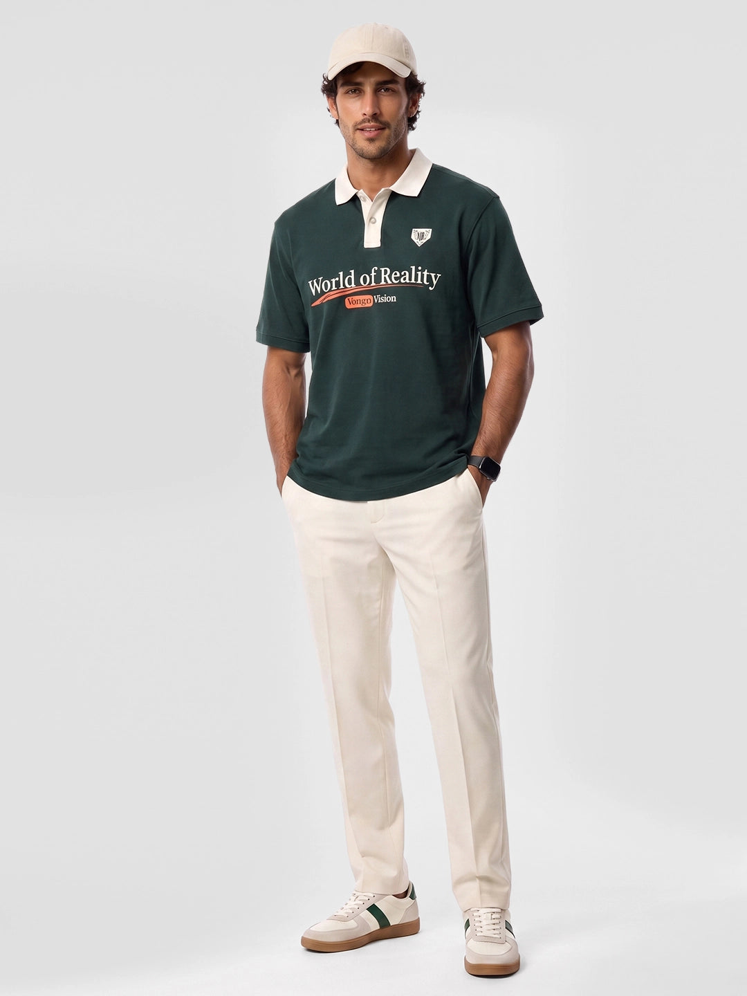 Oversized Contrast Collar Polo T-Shirt | Dark Green