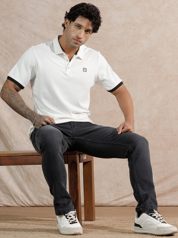 Solid Slim Fit Polo T-Shirt | White