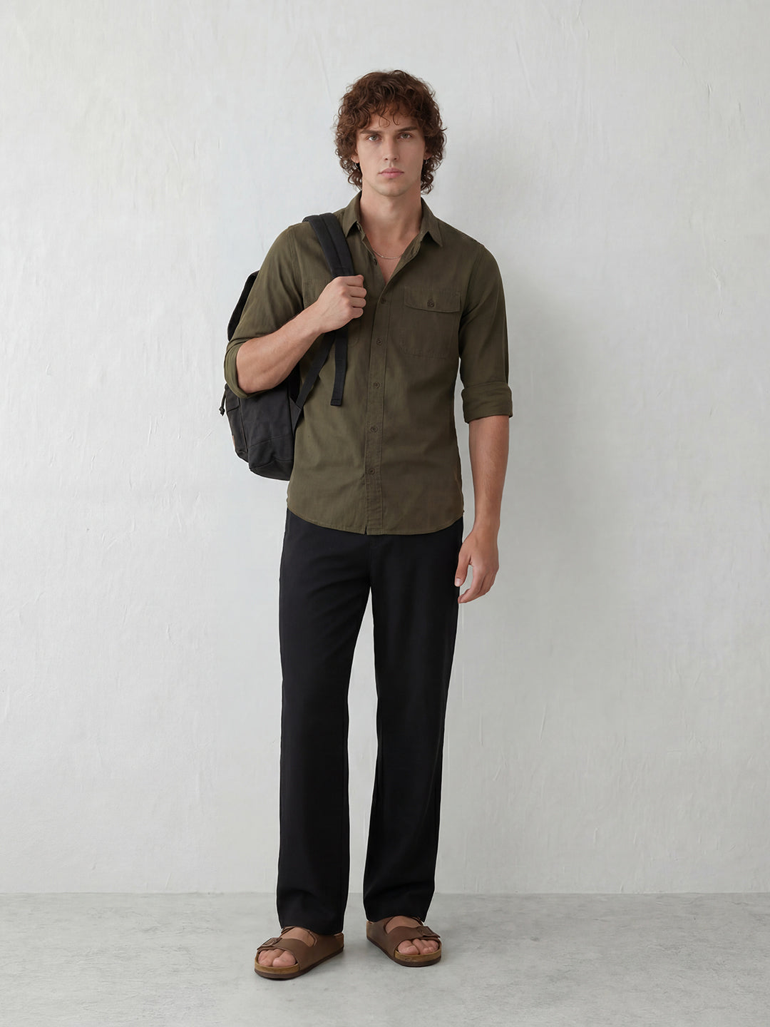 Slim Fit Double Pocket Shirt | Olive
