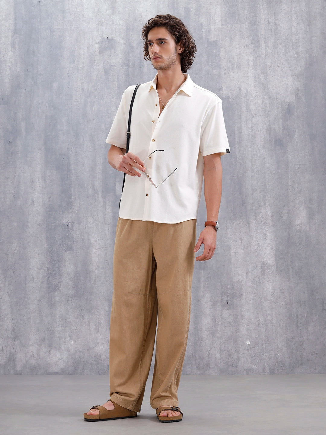 Knit Popcorn Texture Slim Fit Shirt | Off White