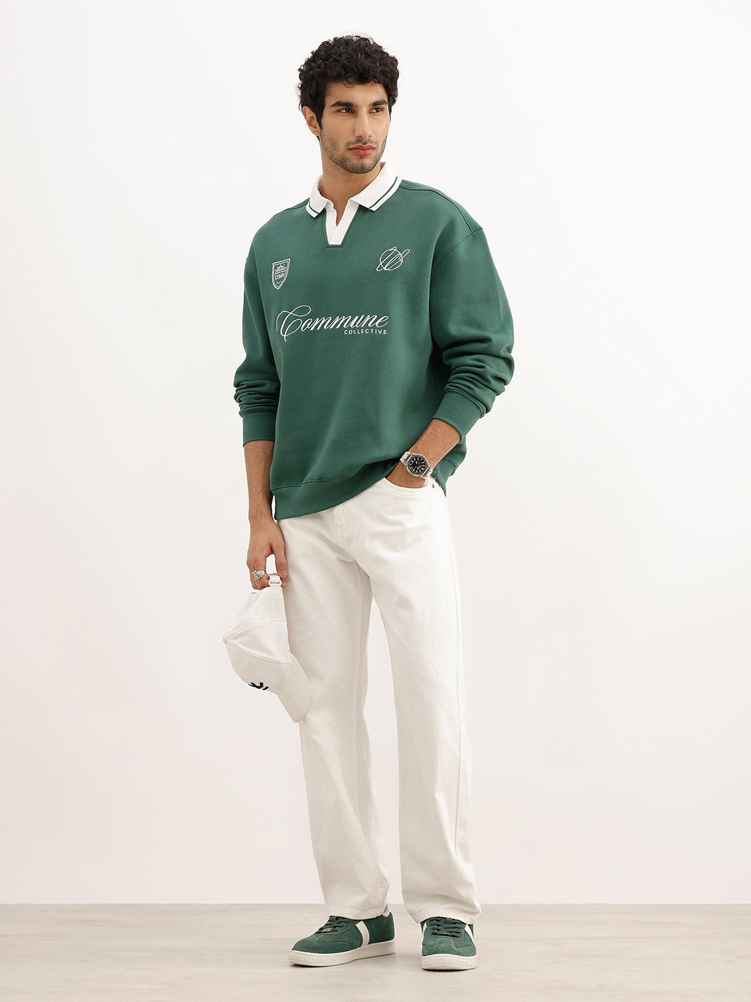 Classic Oversized Contrast Collar Sweatshirt | Green