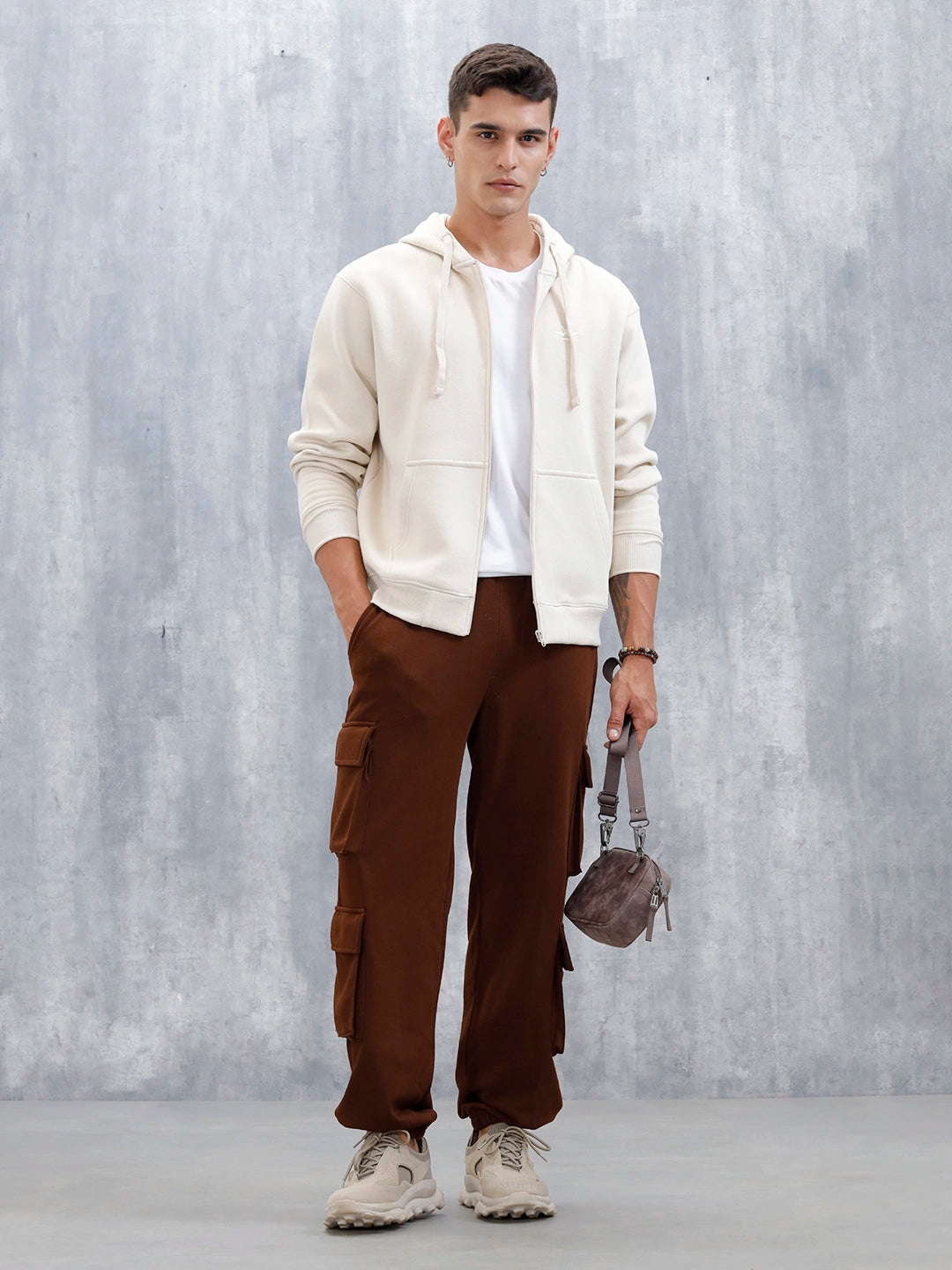 Men’s Solid Zip-Up Hoodie Sweatshirt | Tapioca