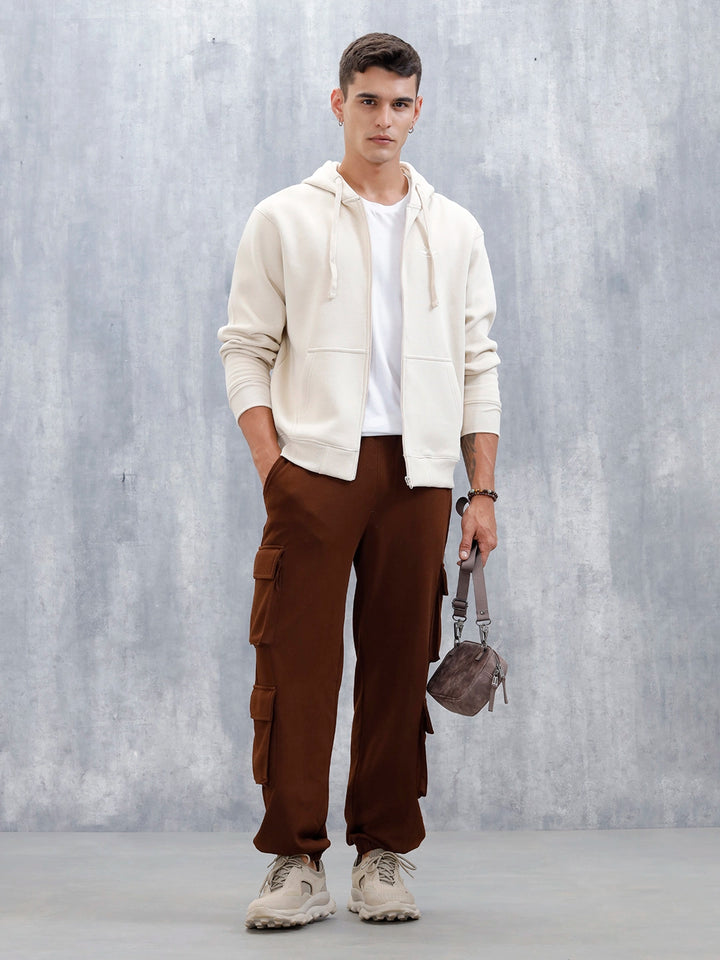 Men’s Solid Zip-Up Hoodie Sweatshirt | Tapioca