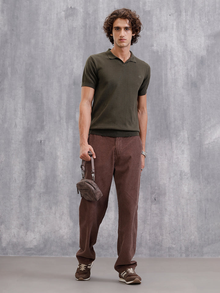 Premium Flat Knit Slim Fit Polo T-Shirt | Olive