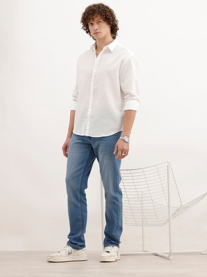 Solid Comfort Fit Textured Shirt | White