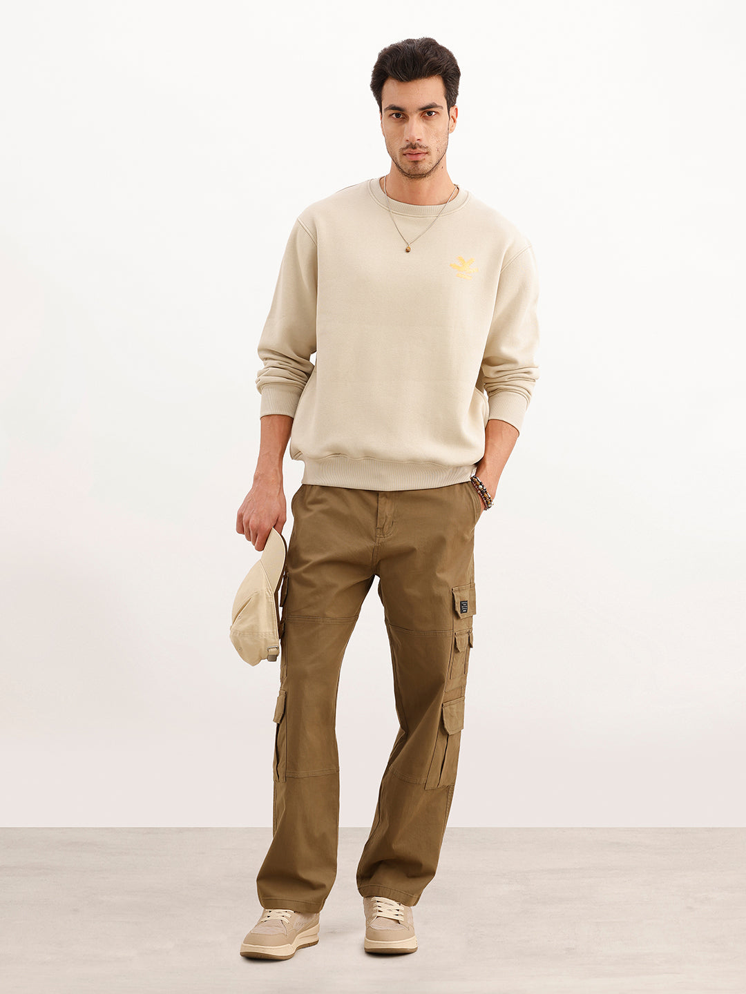 Solid Foil Printed Sweatshirt | Beige | WVSS9004F
