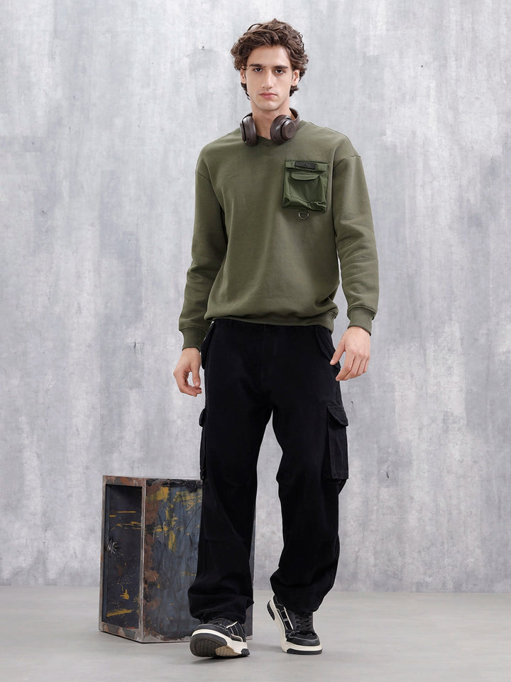 Utility Pocket Detail Casual Sweatshirt | Olive