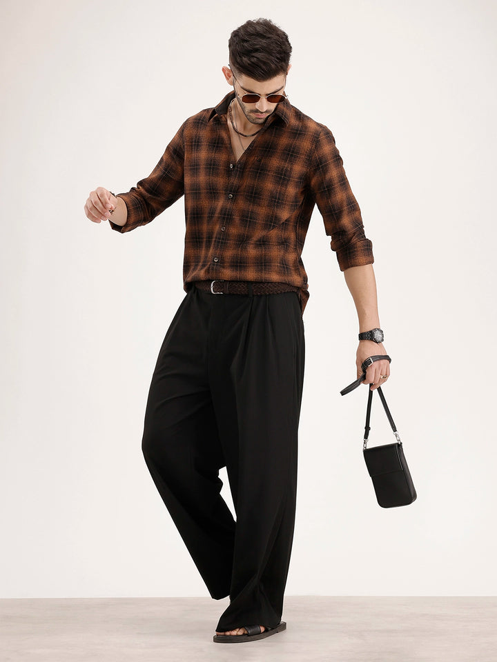 Classic Slim Fit Checkered Shirt | Brown