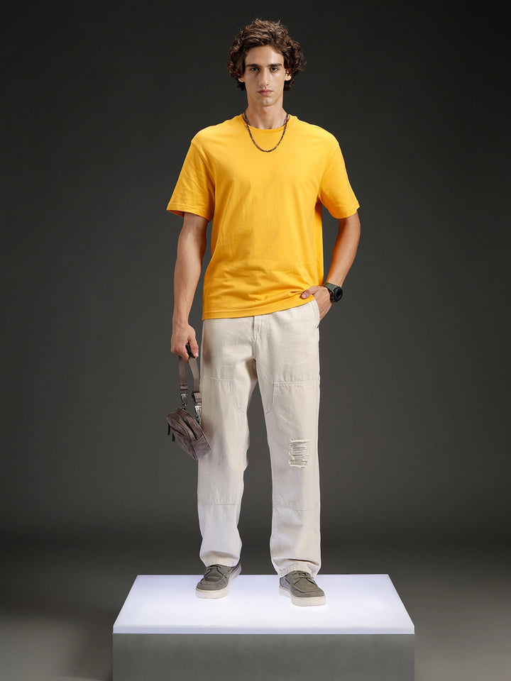 Wrogn Men's Solid Casual Oversized Tee | Orange