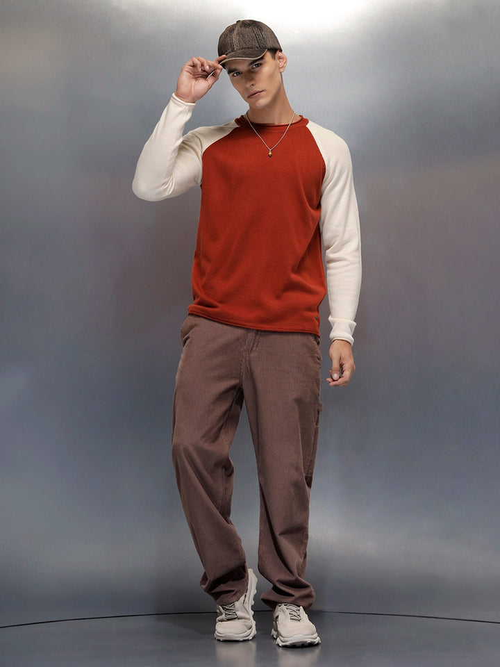 Men’s Textured Colorblock Pullover  | Rust