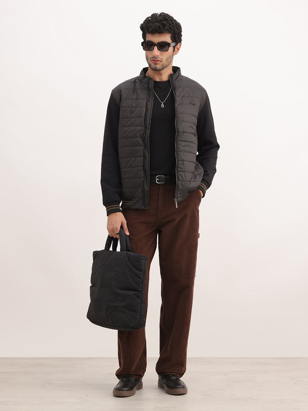 Solid Tipping Sleeve Puffer Jacket | Black