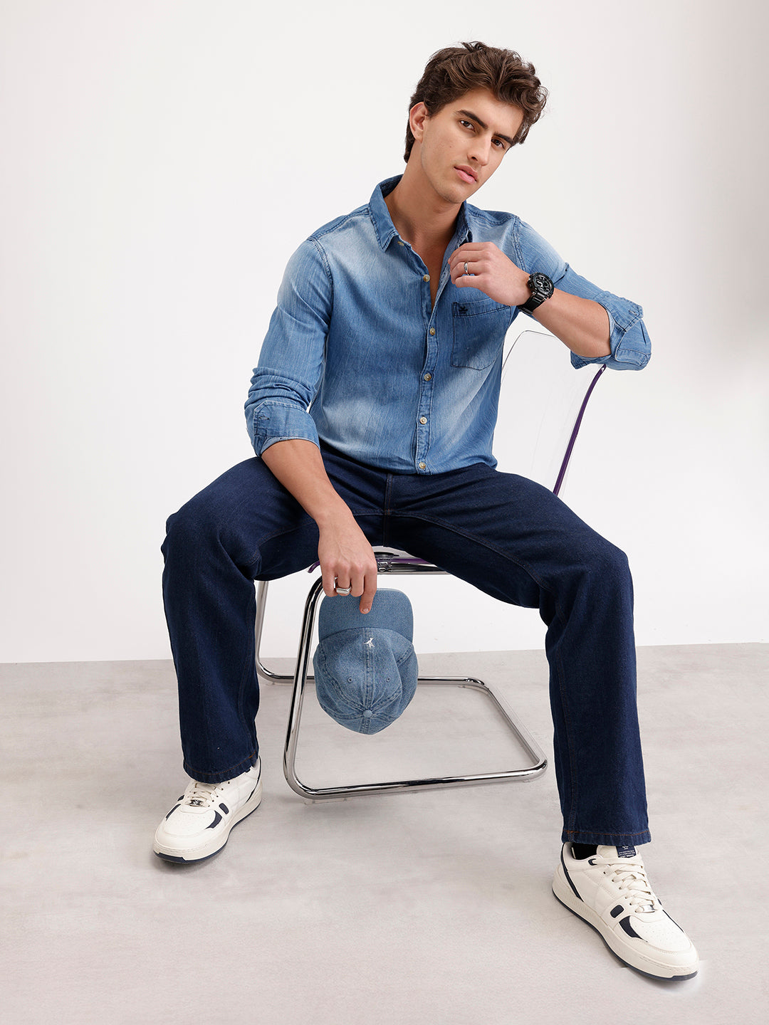 Slim Fit Faded Denim Shirt  | Blue