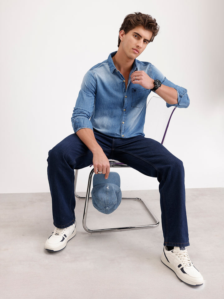 Slim Fit Faded Denim Shirt  | Blue